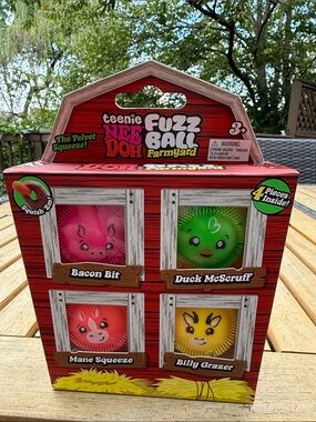 Nee Doh Fuzz Ball Farmyard 4-Pack - Pink, Green, Red, Yellow